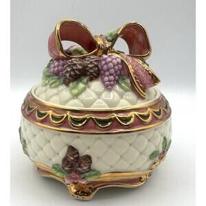 Vtg San Francisco Music Box Trinket Candy Dish Ribbon Bow Home for Christmas